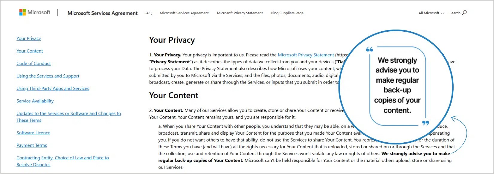 Email Backup Blog Image - Microsoft Services Agreement