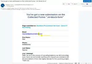 An image showing a website lead in an email inbox.