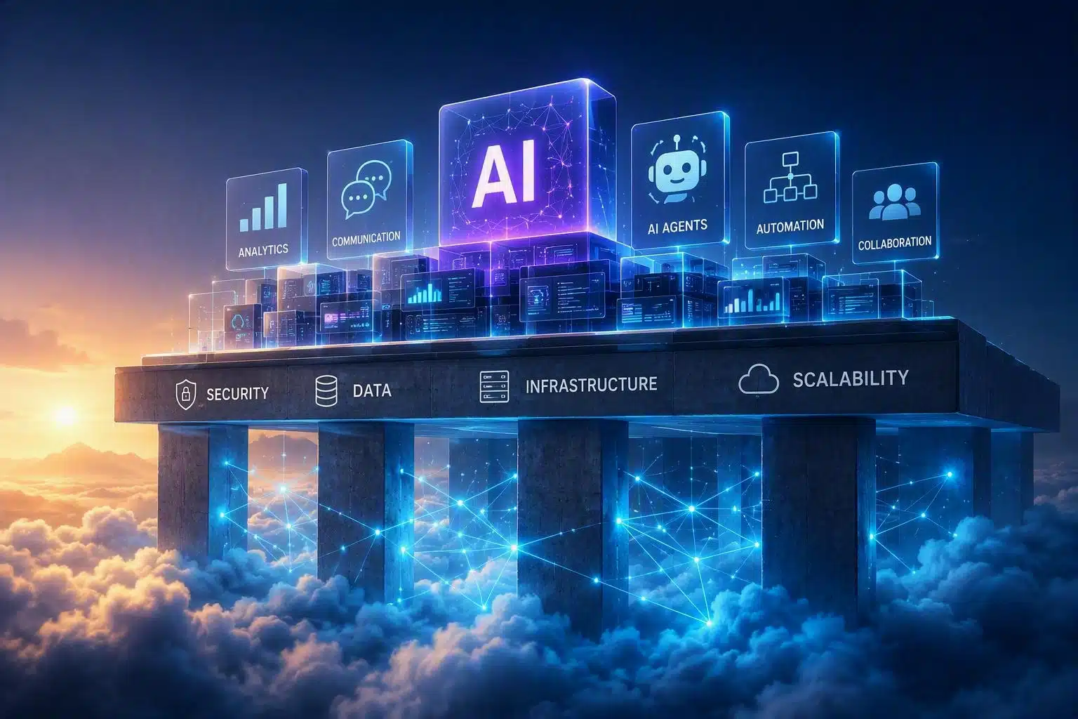 A cloud list at the bottom of a photo, as the foundation for AI above it.